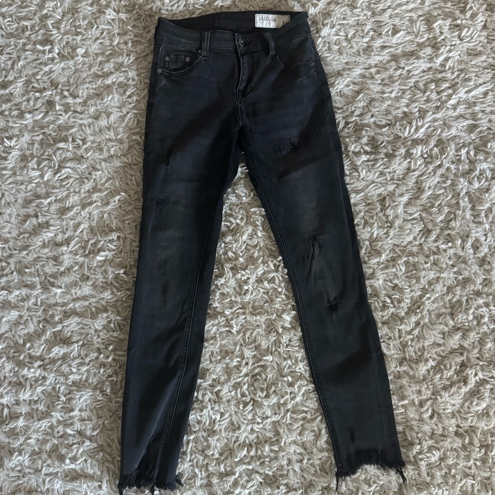 pistola Black Distressed Skinny Jeans with Raw Hem